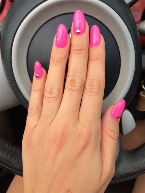 pink oval nails|hot pink oval nails.